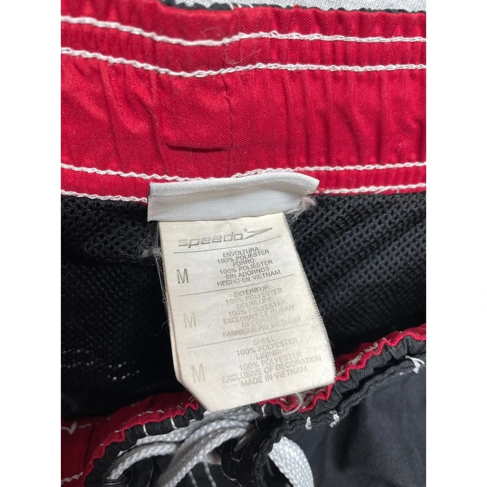 Speedo Trunks Shorts Mens M Black Cargo Pockets Swimwear White Seams Drawstring